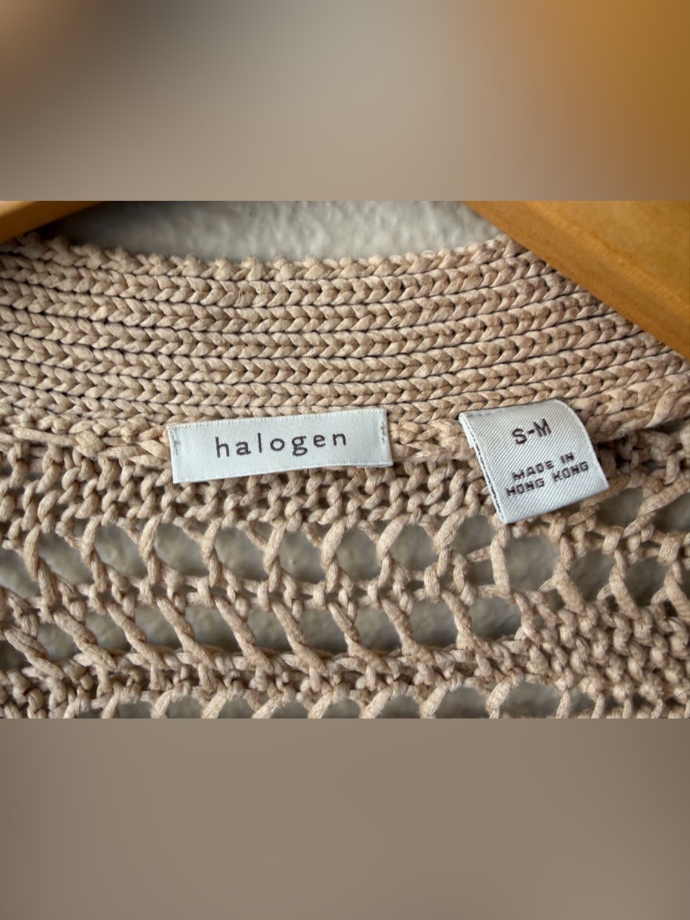 Halogen Beige Open-Knit Cropped Cardigan Shrug Size S/ M Boho Coastal Cotton - Picture 3 of 8